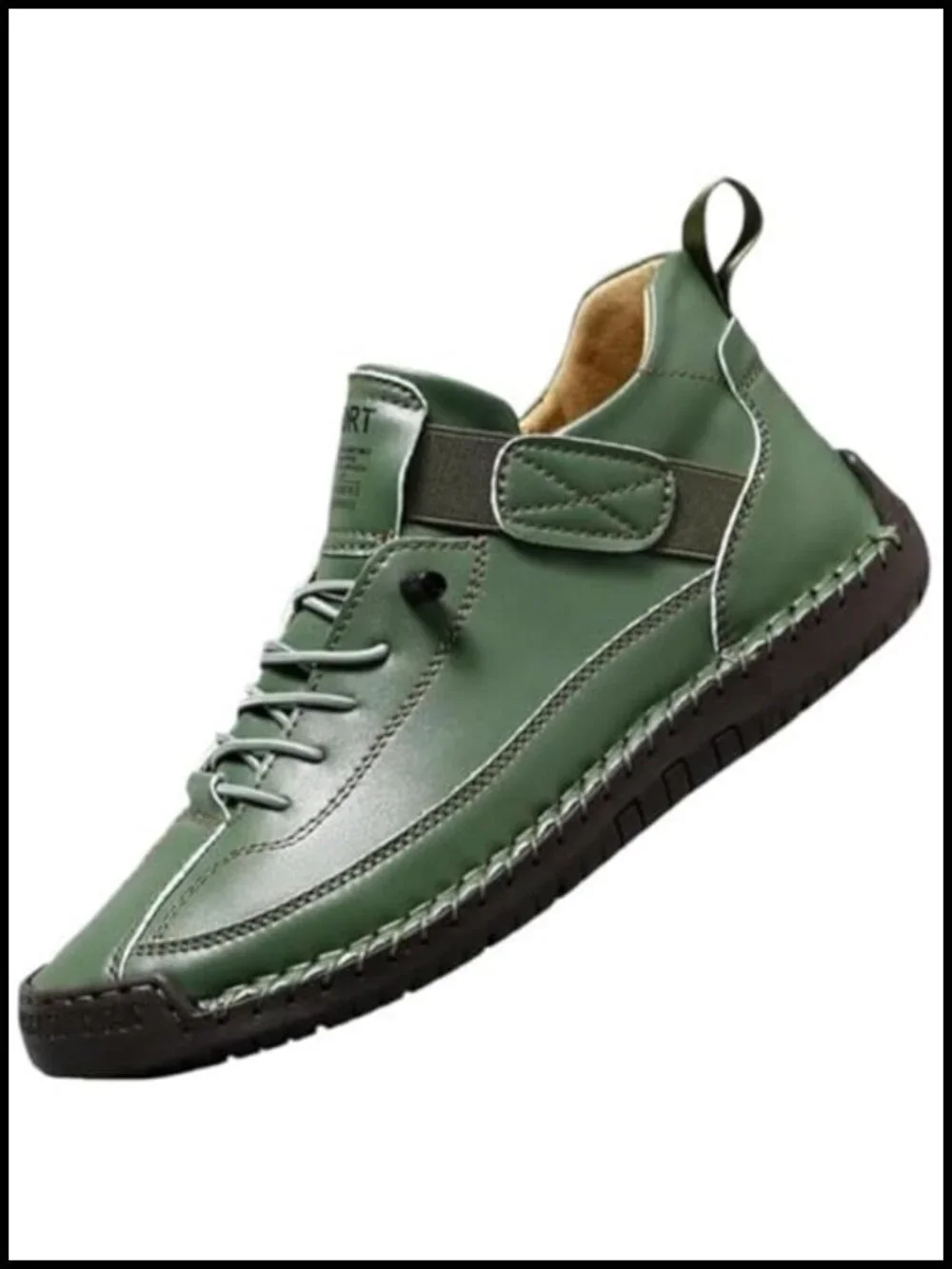 Women's Hand Stitching Leather Slip-On Ankle Boots with Elastic Band Casual